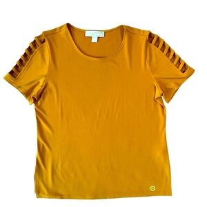 Michael Kors Medium Women Marigold Mustard Top Shirt Open Ladder Sleeve